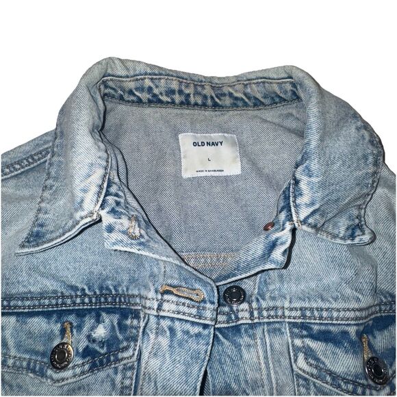Old Navy Women's Jean Jacket Size Large Light Blue Denim Pockets Long Sleeves - Picture 2 of 9